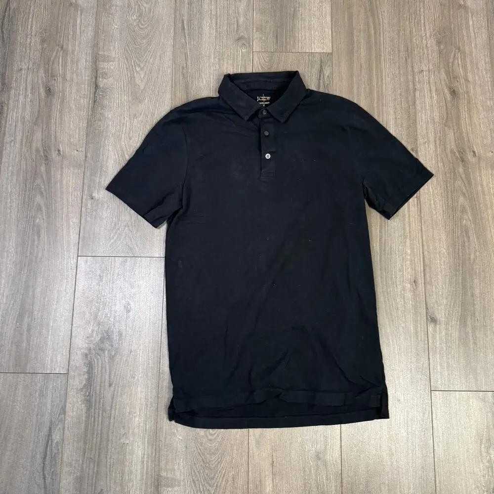 J.Crew Sueded Jersey Polo Shirt Mens M Tall Black Short Sleeve Classic BW394